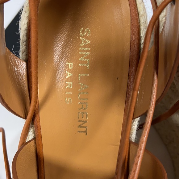 Saint Laurent Leather Espadrille Wedge Brown Sz 39 - Picture 9 of 11